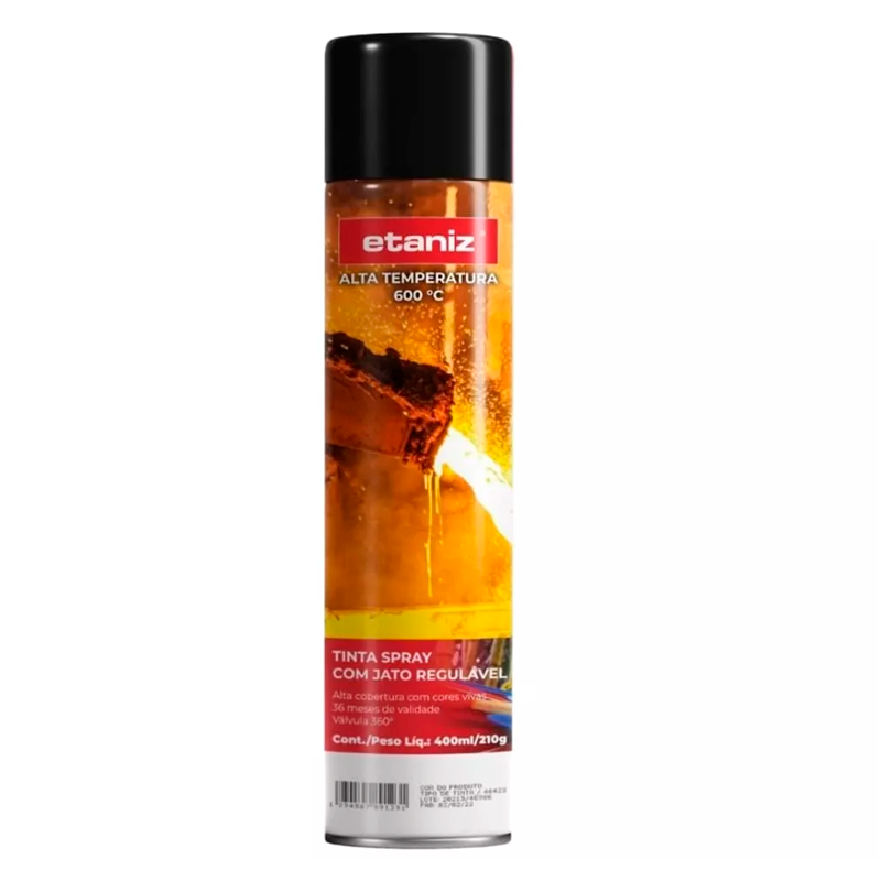 Tinta Spray 400ml. Alta Temperatura Preto Fosco Etaniz