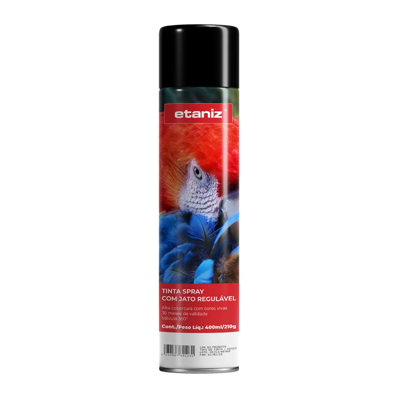 Tinta Spray 400ml. Preto Brilhante Etaniz
