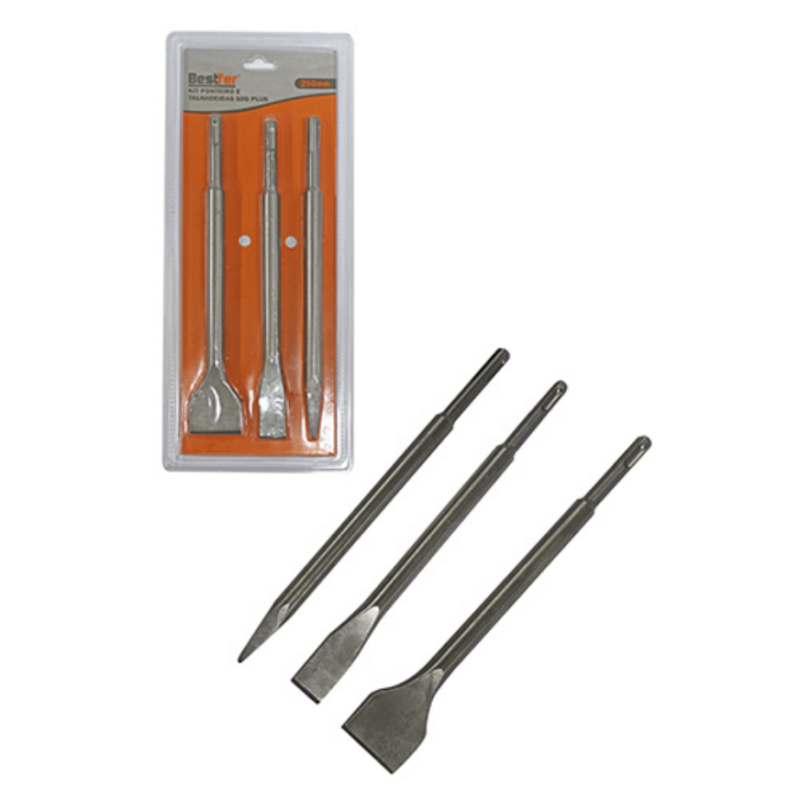 Kit Talhadeira Larga, Estreita e Ponteiro 250 mm. SDS Plus BFH2017 Bestfer