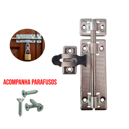 Ferrolho com Porta Cadeado 12 cm. + 10 parafusos  ID-6763T Idea