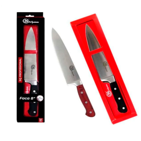 Faca Profissional Lâmina Inteiriça Aco Inox 8" - 34,5 cm. Caixa SQ-3998