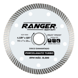 Disco Corte Diamantado Porcelanato Turbo 4.3/8" x 7/8" 22,23 mm RDP-1000 Ranger