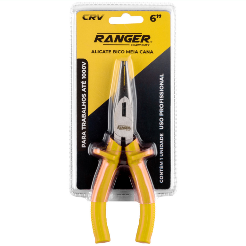 Alicate Bico Meia Cana 6" Niquelado Cabo Isolado RAL-9200 Ranger