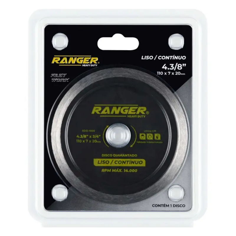 Disco Corte Serra Marmore 4.3/8" - 110 x 7 x 22,23 mm Liso PRO RDD-1001 Ranger