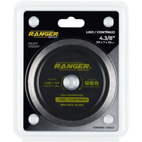 Disco Corte Serra Marmore 4.3/8" - 110 x 7 x 22,23 mm Liso PRO RDD-1001 Ranger