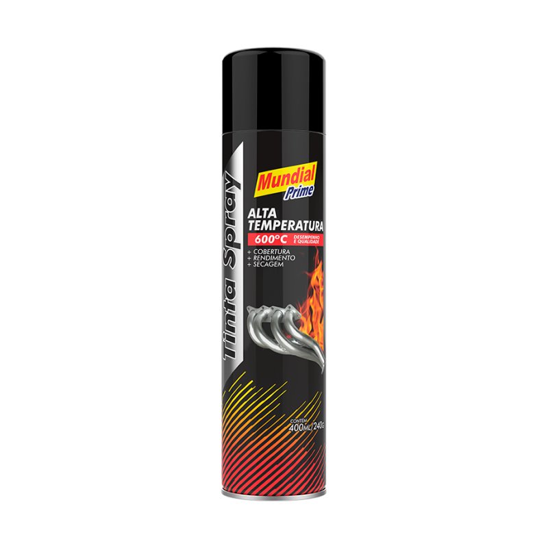 Tinta Spray 400ml. Alta Temp. Preto Fosco Mundial Prime