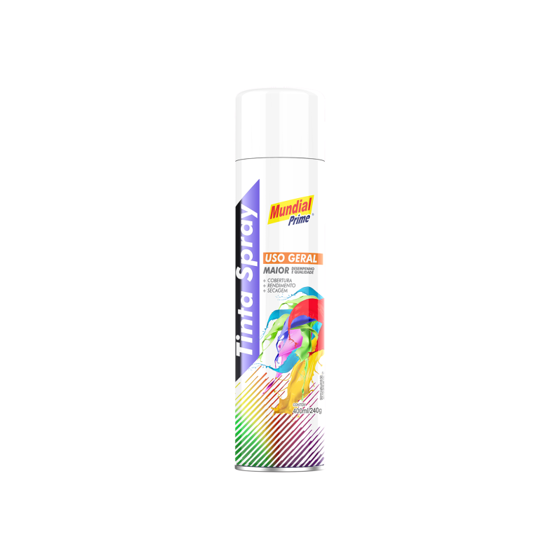 Tinta Spray 400ml. Branco Fosco Mundial Prime