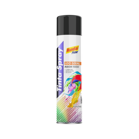 Tinta Spray 400ml. Preto Brilhante Mundial Prime