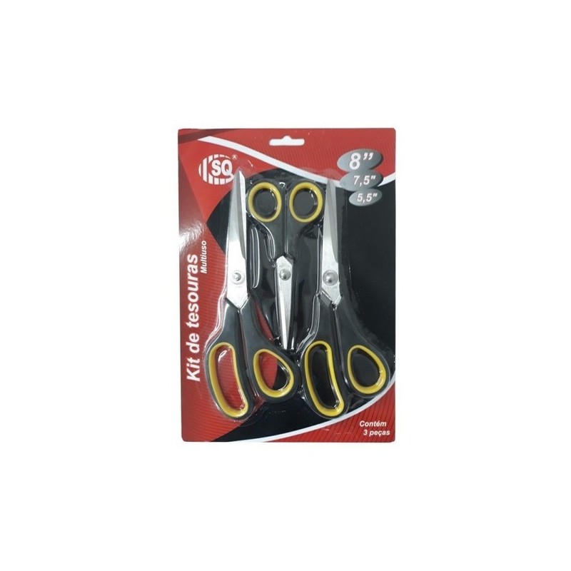 Kit de Tesouras 3 peças 8" - 7,5" - 5,5" Linha Prátika SQ-3253