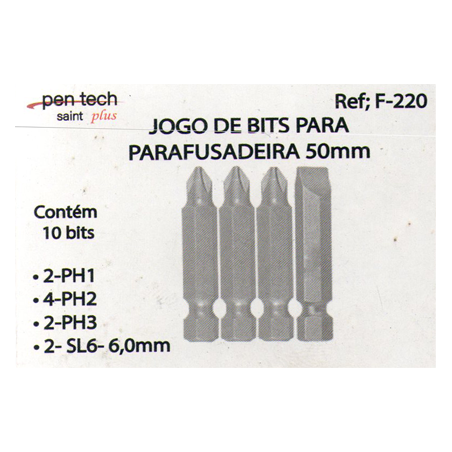 Bits para Parafusadeira Mista 5 cm. Caixa 10 peças F-220 Saint Plus